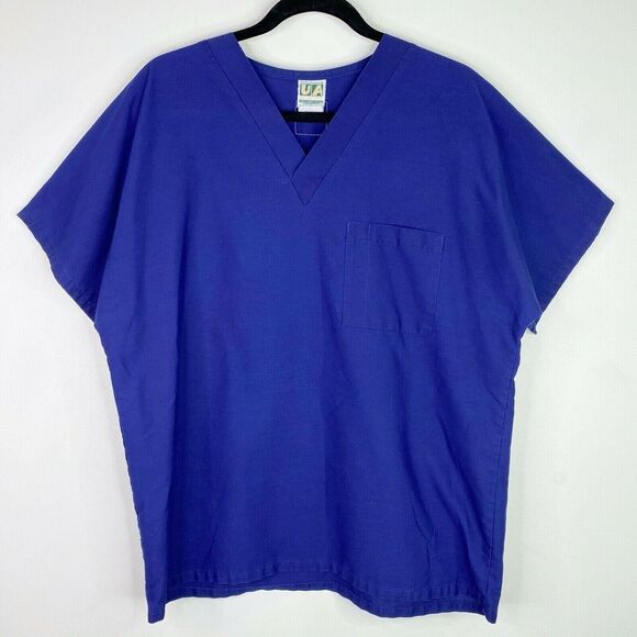 UA Scrubs Uniform Advantage Solid Blue Scrub Top Shirt Size Medium M - Picture 1 of 4